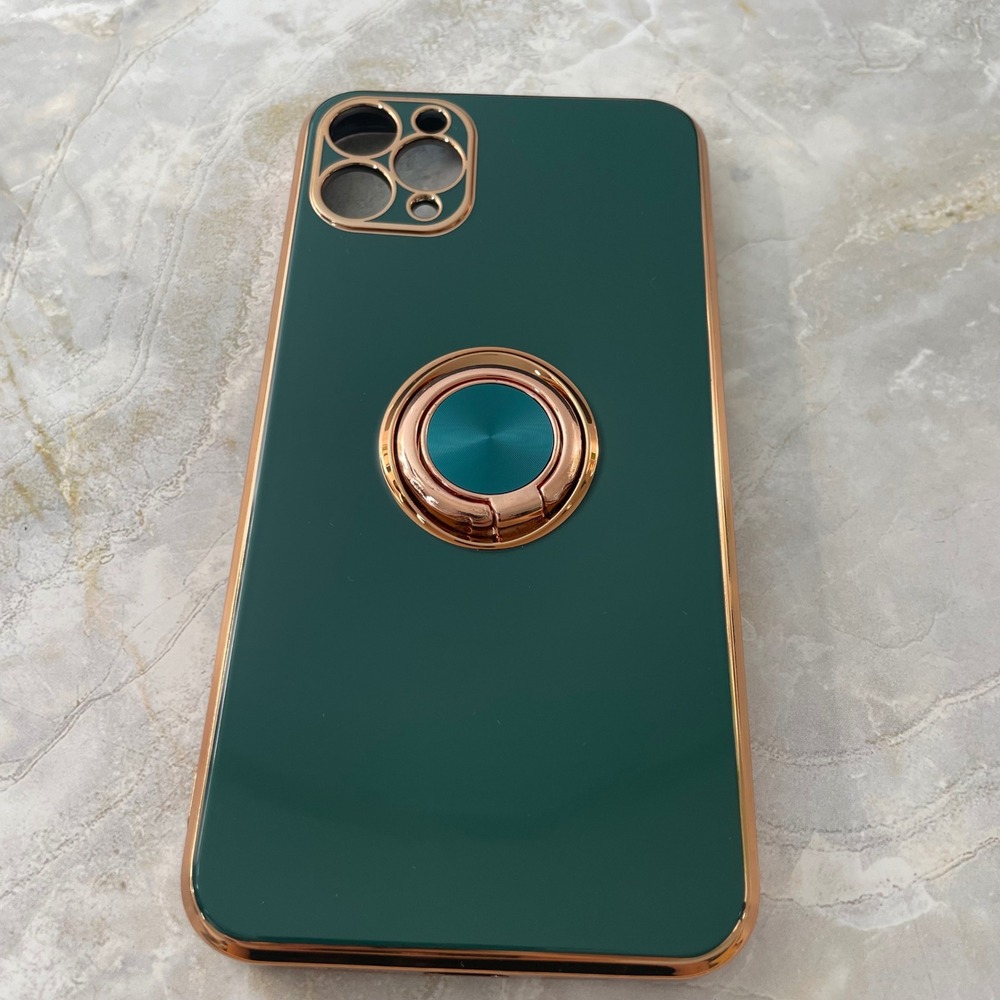 UnnFiko iPhone 12 Pro Max Case Emerald Green Gold Electroplated Kickstand Ring